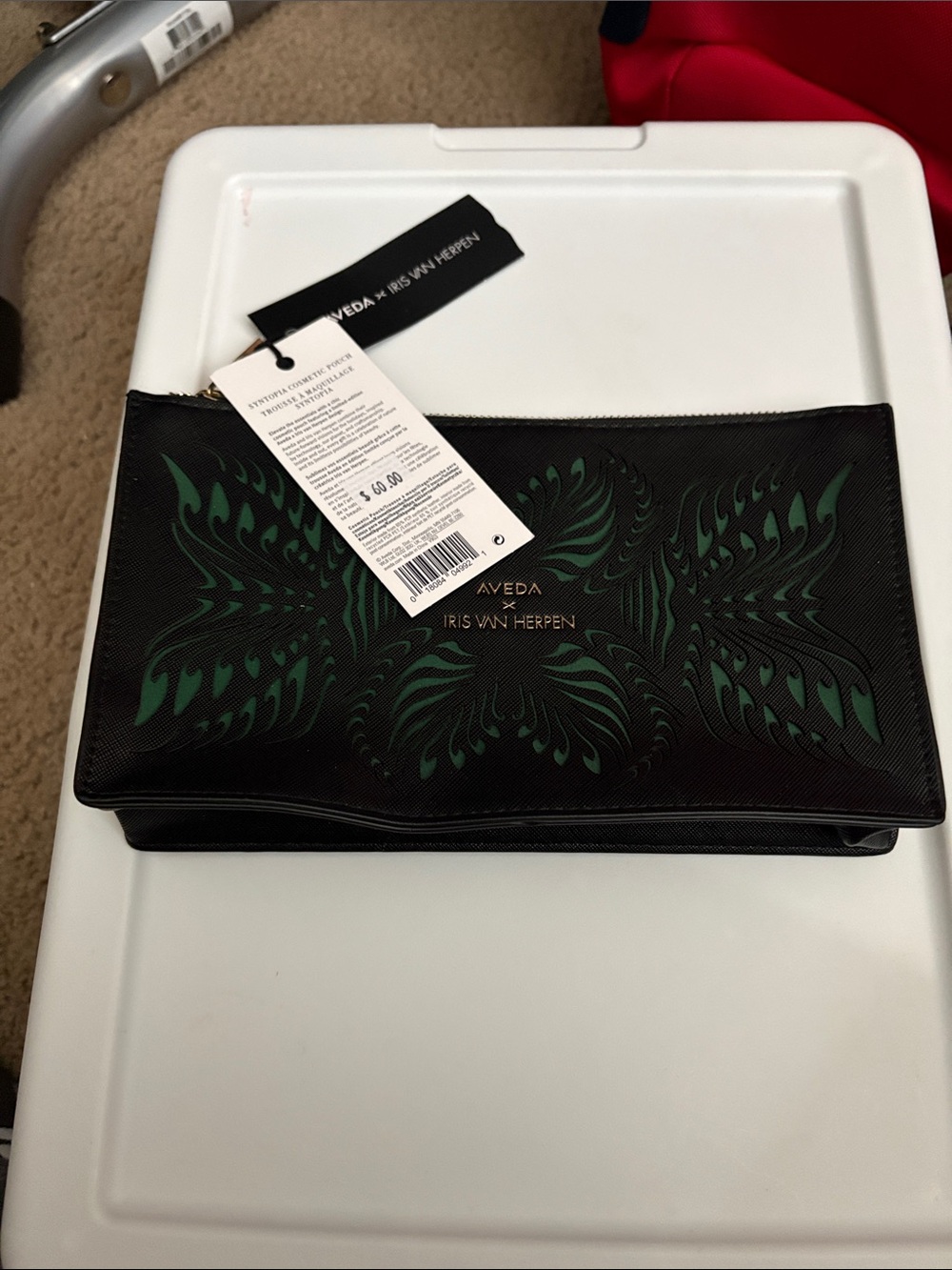 AVEDA Black Clutch with Green Abstract Wing Design